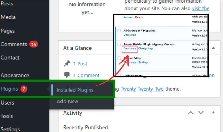 Disable WordPress Plugin