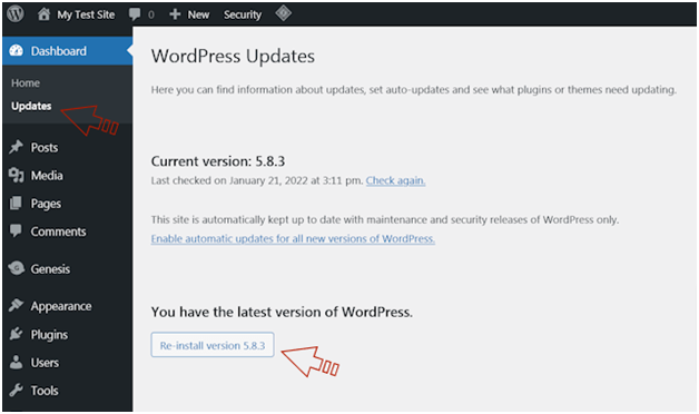 wordpress re install