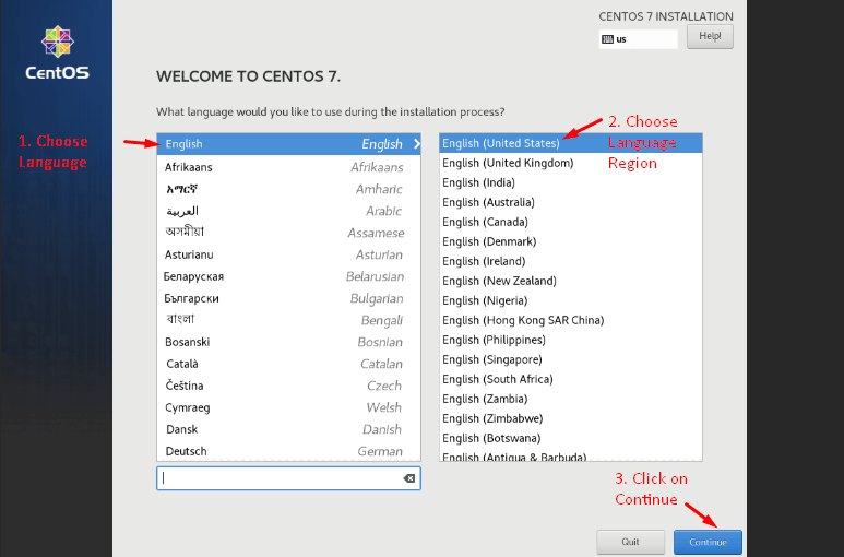 CentOS language For Installation