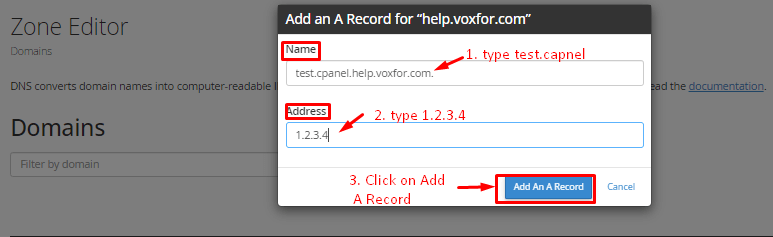 Add A Record In cPanel DNS