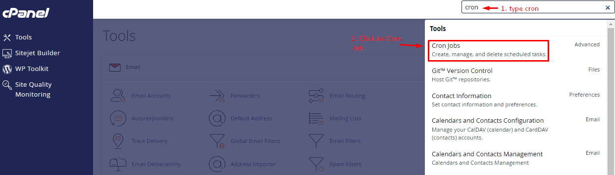 Cron Jobs management settings
