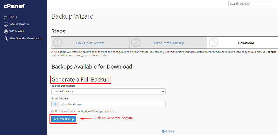 Generate a Full Backup