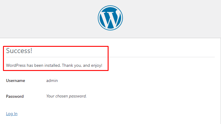 Wordpress installed successfully