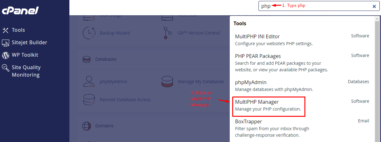 MultiPHP Manager in cPanel