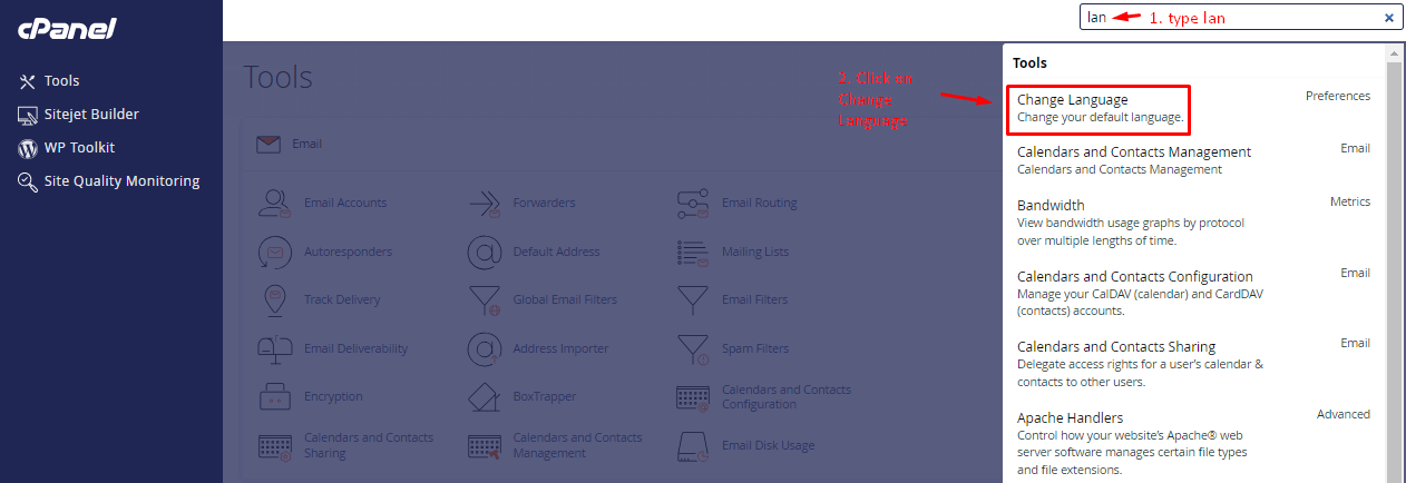 Navigate to change language Settings