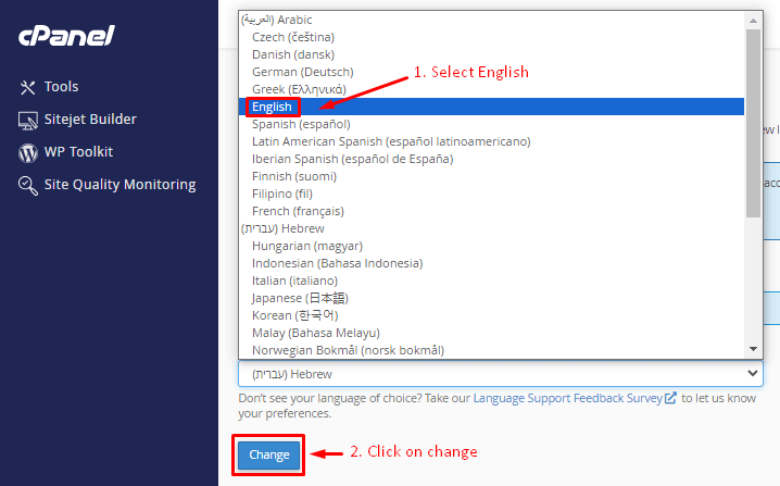 Select a Language in cPanel