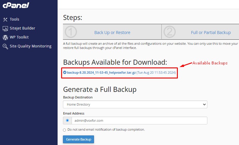 backup process has been completed