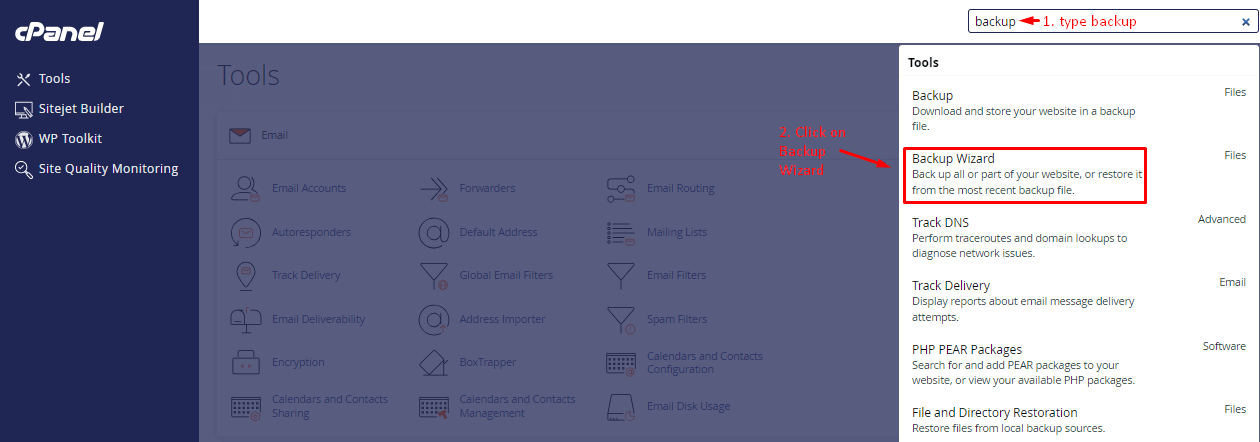 cPanel Backup Wizard Settings