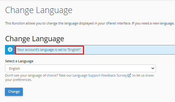 cPanel Language Updated