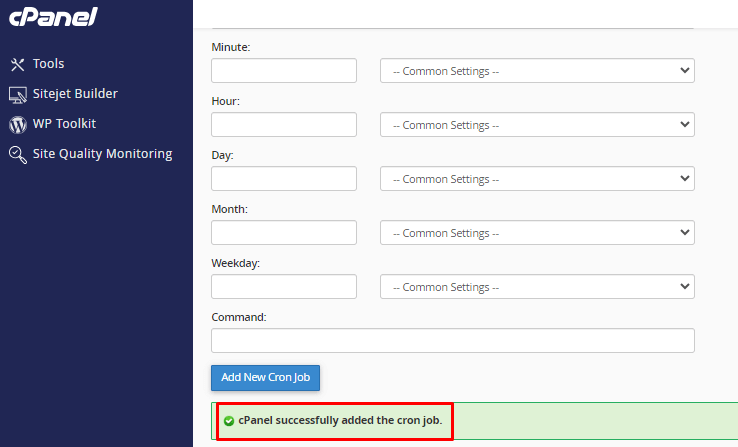 cron job added successfully