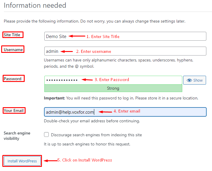 Required WordPress installation information