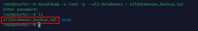 MySQL Database Backup Command - Terminal Output