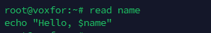 Shell command to read user input and print greeting message
