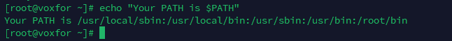 Command to display the system's PATH environment variable in a Linux terminal.