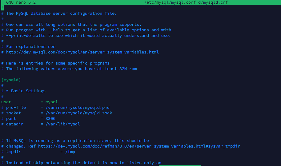 Editing MySQL Configuration for Remote Access - Linux Terminal