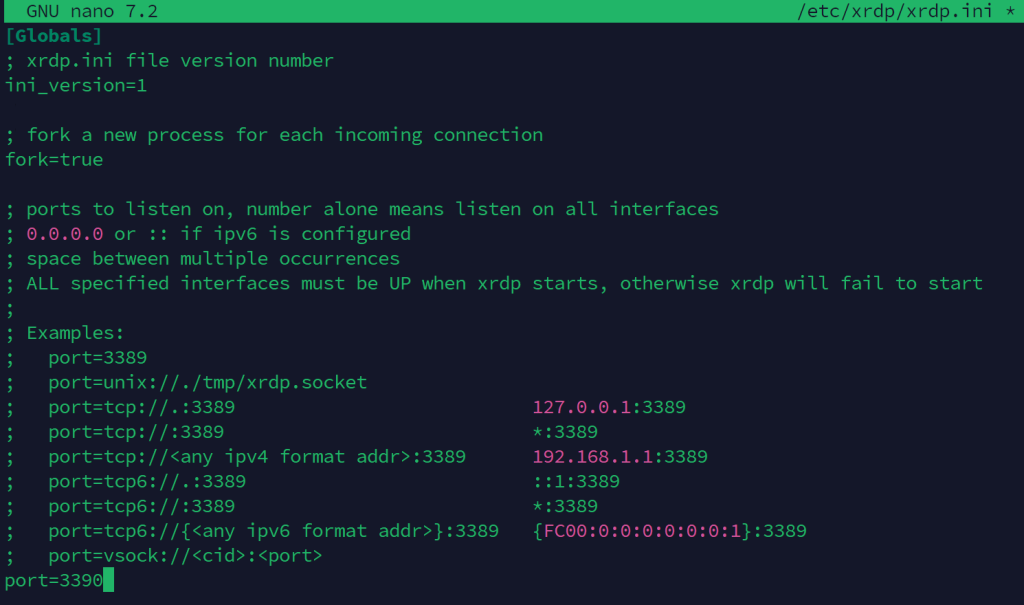 Editing xrdp configuration file to change port
