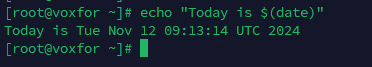 Command to display the current date and time in the Linux terminal using echo