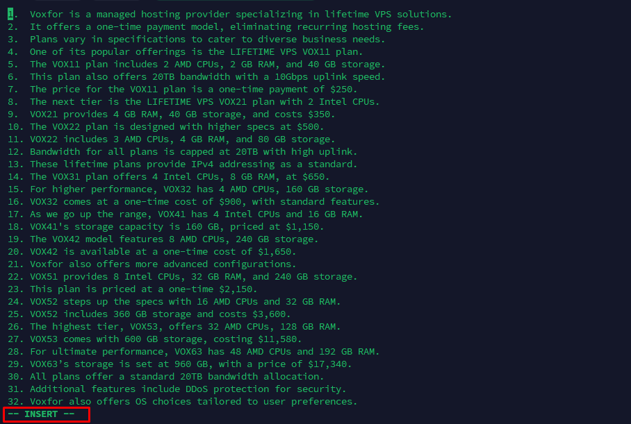 Vim Insert Mode example showing text input in a terminal.