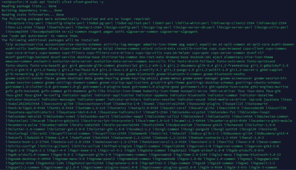 Installing XFCE desktop environment using apt package manager