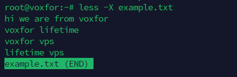 Using the -X option in the less command to keep content displayed after exit