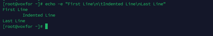 Command to print multi-line and indented output using echo with escape sequences in Linux