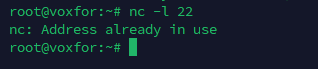 Netcat command attempting to set up a chat server on port 22 with error message