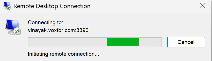 Remote Desktop Connection process, including server verification and handshake