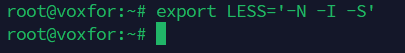 Setting default less options with environment variables using export command
