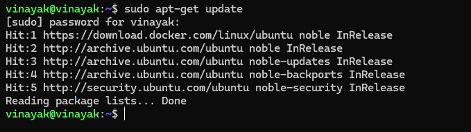 Terminal Command to Update Package Lists for Docker Installation