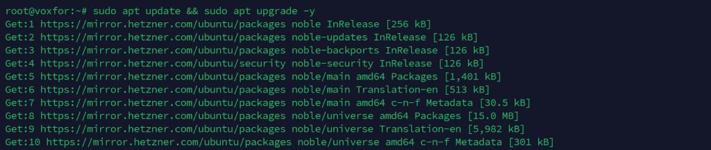 command to update an Ubuntu 24 system using apt update and apt upgrade