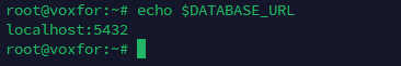 Echoing DATABASE_URL variable to display localhost:5432 output.