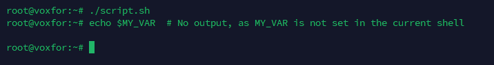 Running script.sh directly; MY_VAR is not set in the current shell