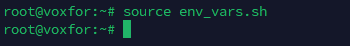 Using the source command to load variables from env_vars.sh in the shell