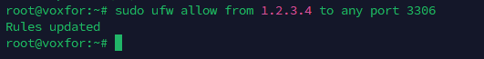 Restricting MySQL Access with UFW - Ubuntu Terminal