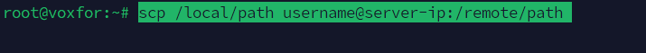 Transfer files securely using SCP with the command: scp /local/path username@server-ip:/remote/path