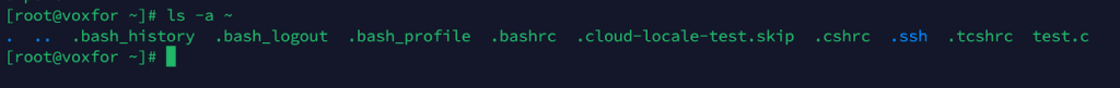 Command line output displaying hidden files in the home directory, including .bash_profile