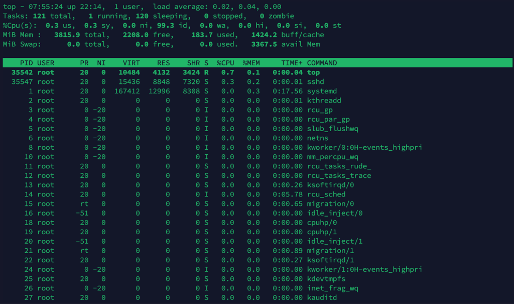 TOP command output showing resource usage on a database server under pressure
