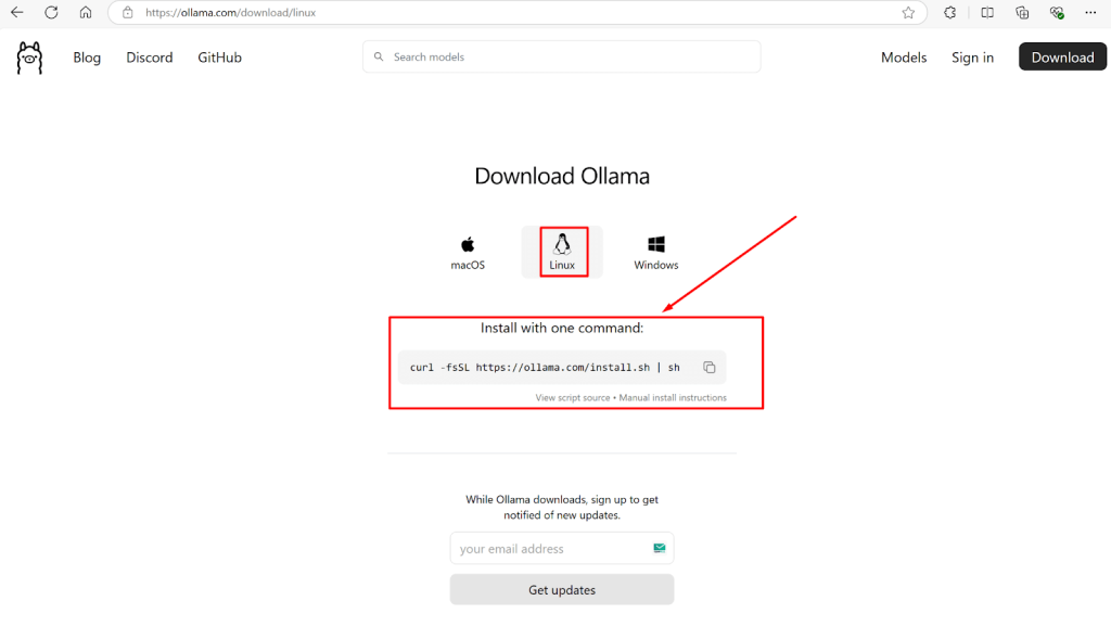 To install Ollama on your server, run the following command