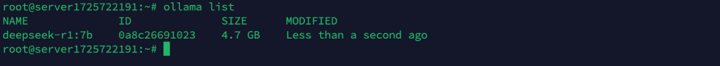 ollama list command output displaying details of a Deepseek model