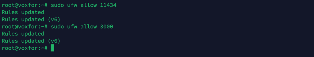firewall commands to allow ports 11434 for Ollama and 3000 for OpenWebUI