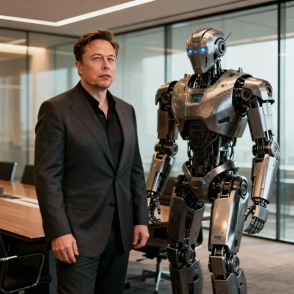 Elon Musk with Optimus humanoid robot