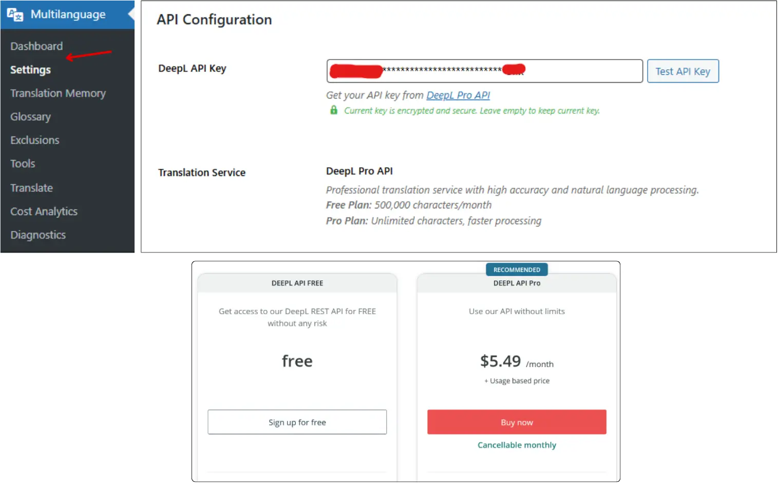 DeepL API Configuration