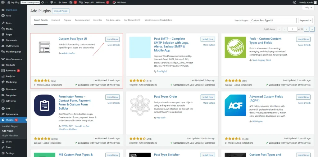 install and activate Custom Post Type UI
