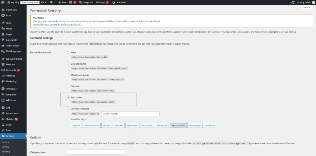 wordpress permalinks for pretty structure