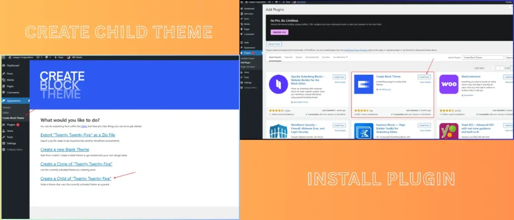 Create Child Theme With Block theme plugin