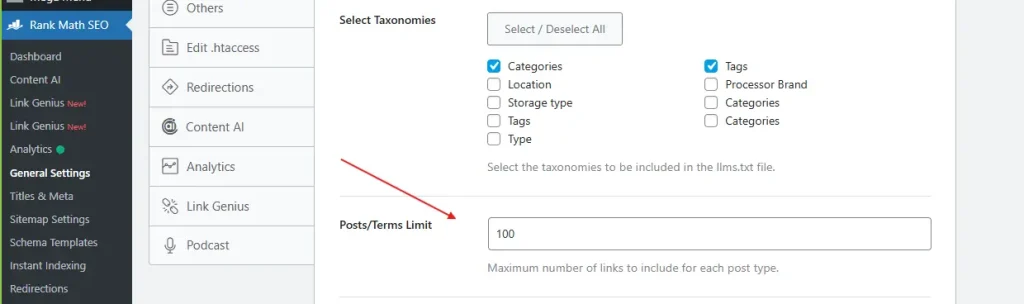 Set the Posts Terms Limit