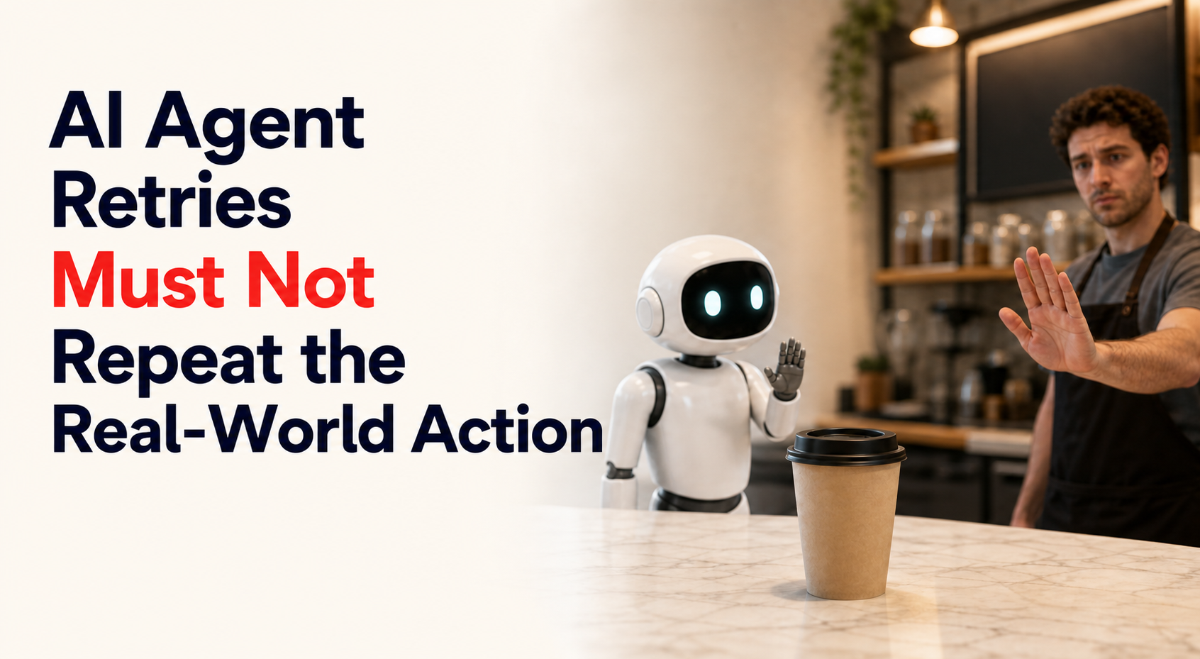 AI Agent Retries Must Not Repeat the Real-World Action shown as one approved action receipt blocking a duplicate retry.