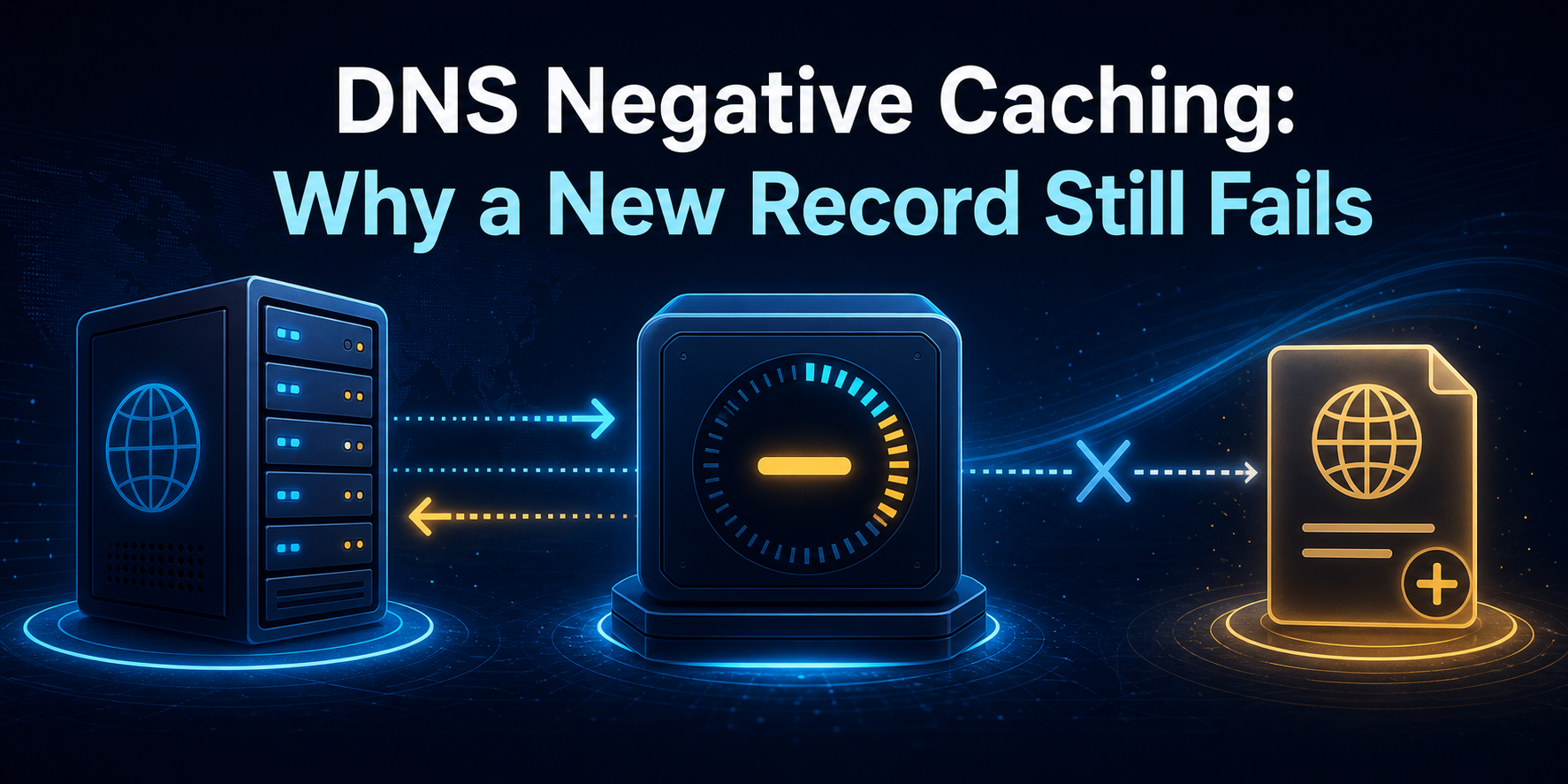DNS negative caching countdown between an authoritative server and recursive resolver