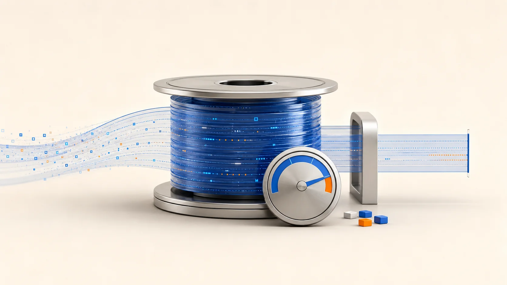 Bounded blue Docker log spool beside a VPS disk-capacity gauge showing controlled log retention.